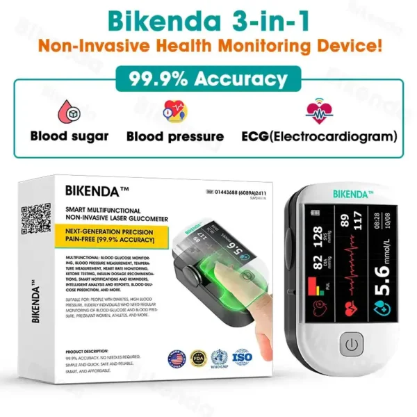 Bikenda™ 3-in-1 Advanced Health Monitor – Blood Glucose, Blood Pressure & ECG with 99.9% Accuracy